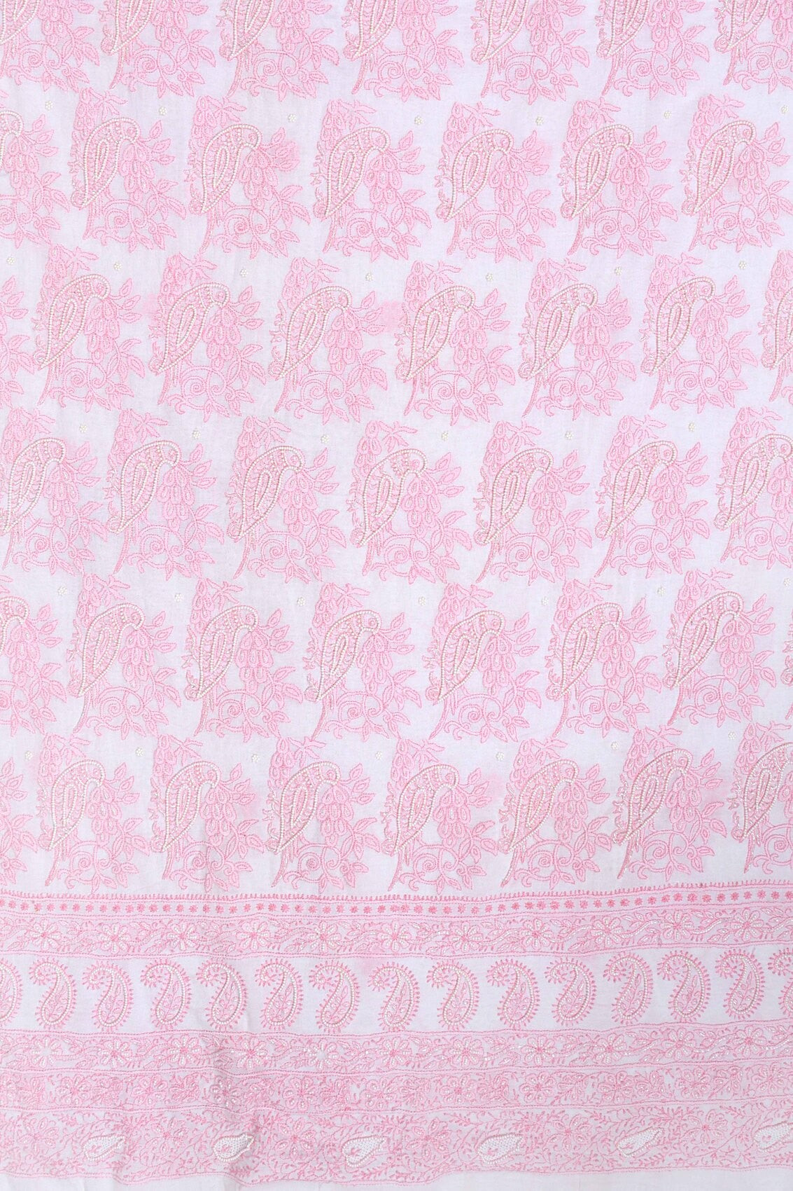 Ada Hand Embroidered White Cotton Lucknowi Chikankari Unstitched Kurta Dupatta Set With Pearl Work A599231