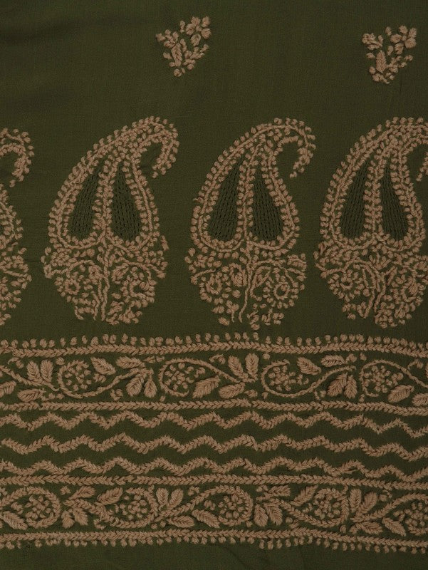 Ada Hand Embroidered Sage Green Georgette Lucknowi Chikan Unstitched Kurta Piece A316173