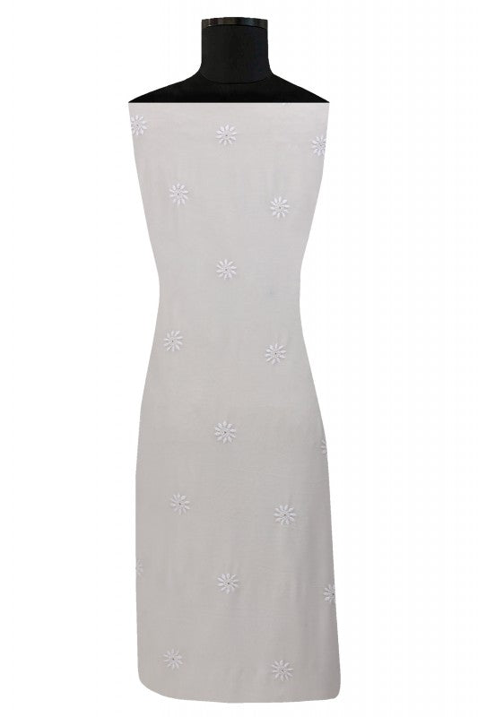Ada Hand Embroidered White Pure Georgette Lucknowi Chikan Unstitched Kurta Dupatta Set- A511809
