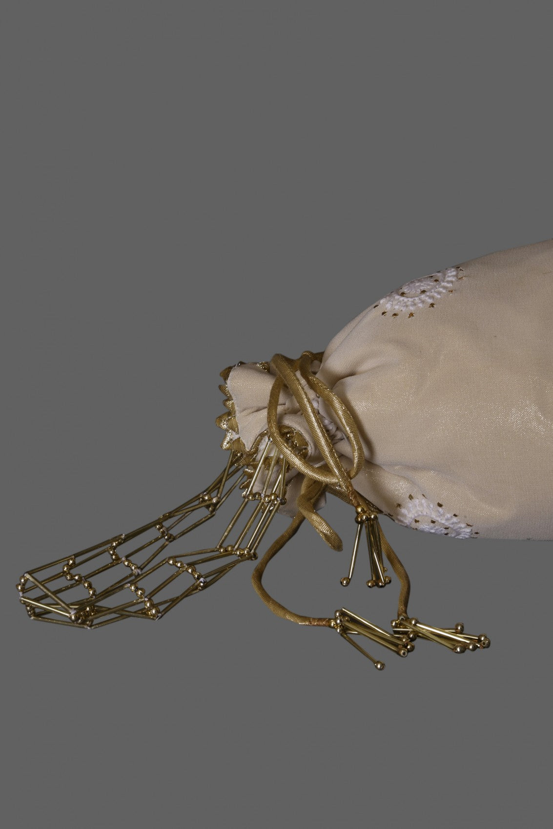 Ada Hand Embroidered Cream Pure Georgette Lucknowi Chikankari Potli Bag With Muqaish Work 01A13377