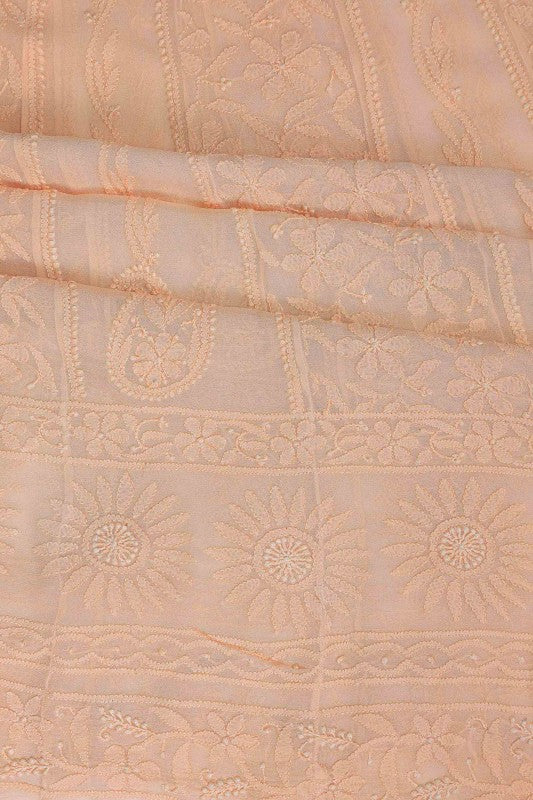 Ada Hand Embroidered Peach Georgette Semi-stitched Anarkali Kurta Dupatta A517247