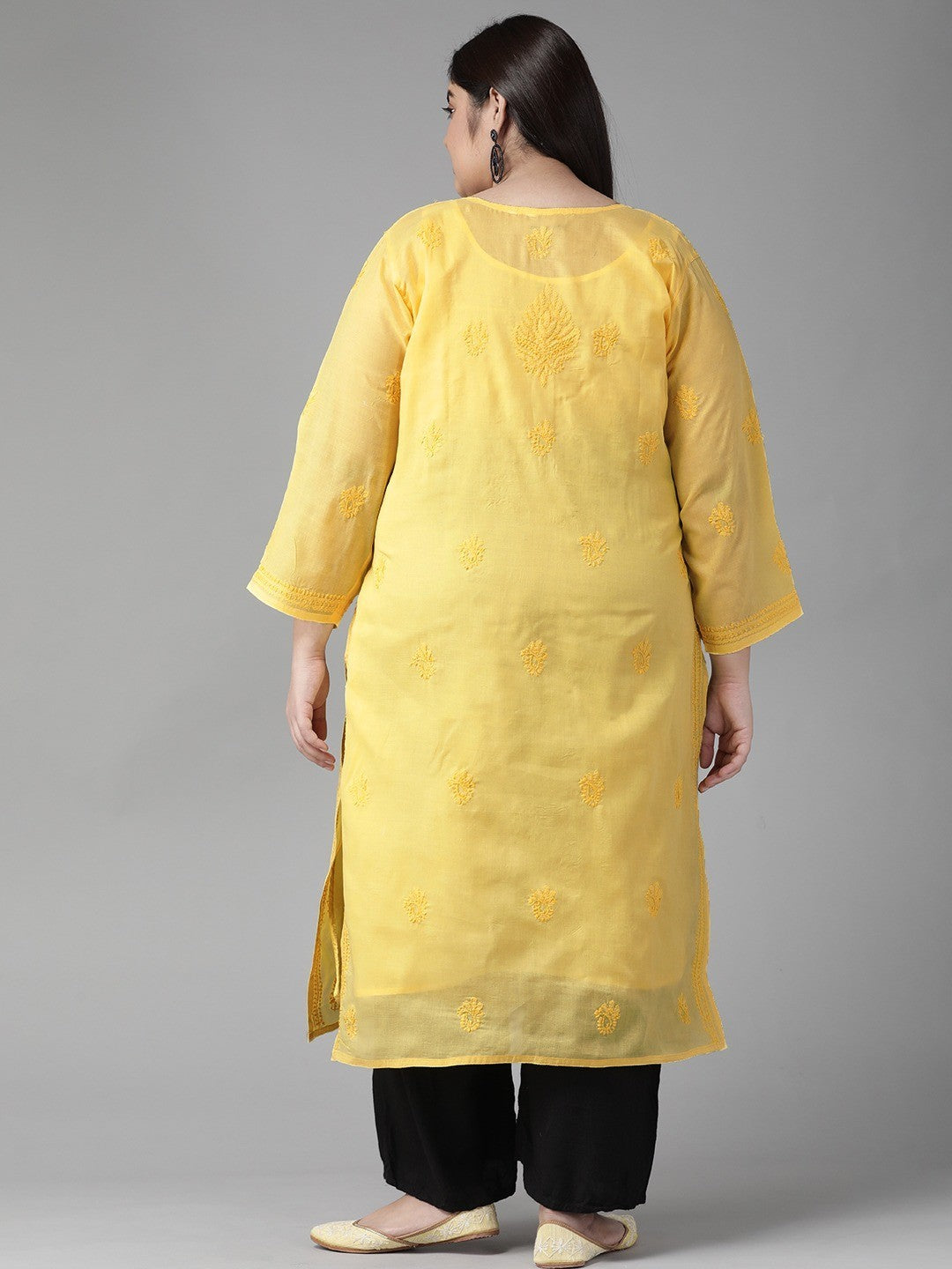 Ada Hand Embroidered Yellow Cotton Lucknowi Chikankari Straight Kurta A231421