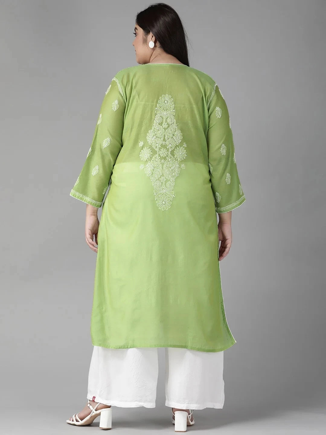 Ada Hand Embroidered Green Chanderi Lucknowi Chikankari Straight Kurta  A411174