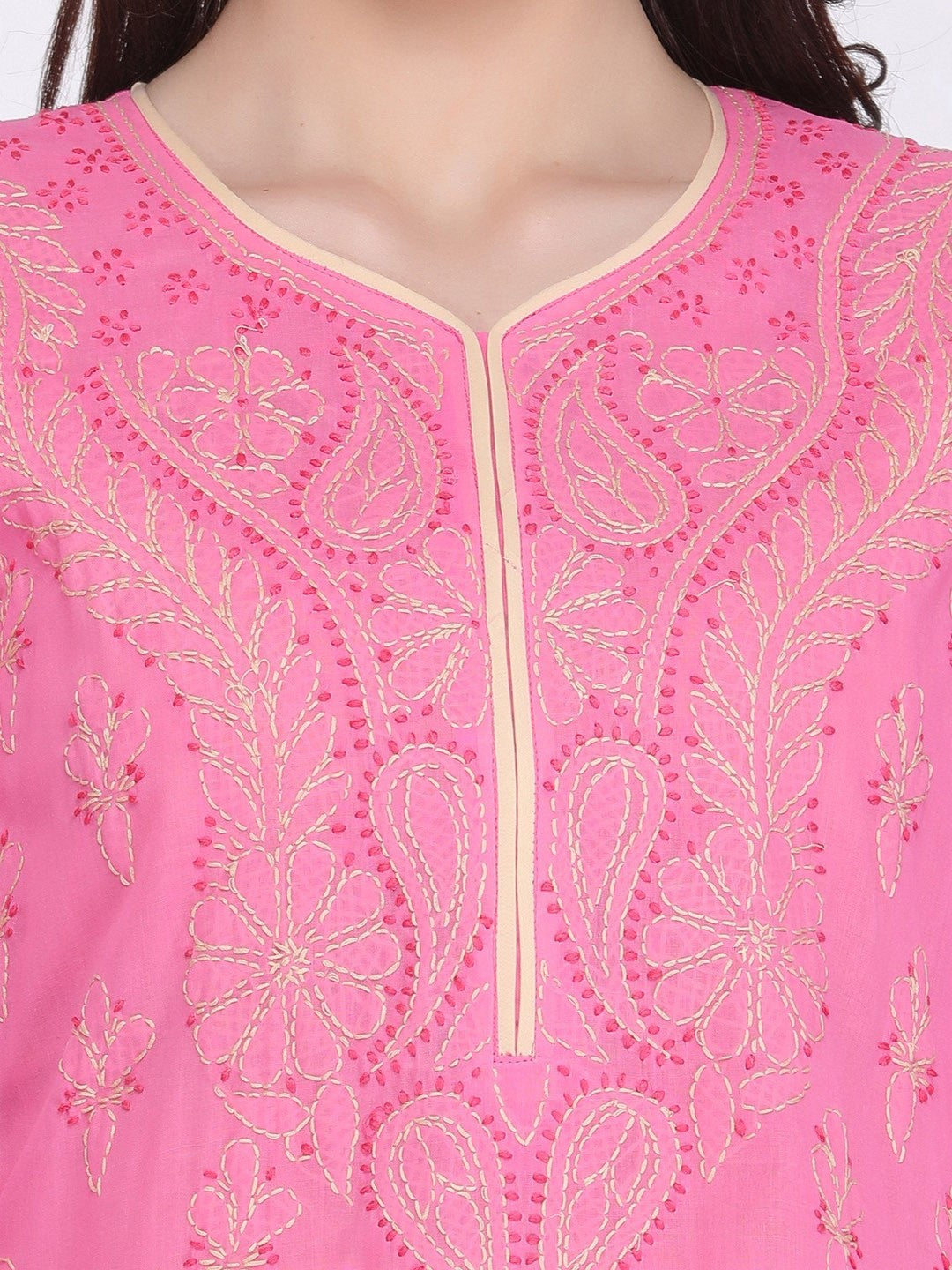 Ada Hand Embroidered Magenta Cotton Lucknow Chikankari Straight Kurta -A265613
