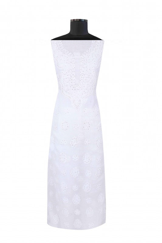 Ada Hand Embroidered White Kota Lucknowi Chikan Unstitched Kurta Piece With Muqaish Work A619161