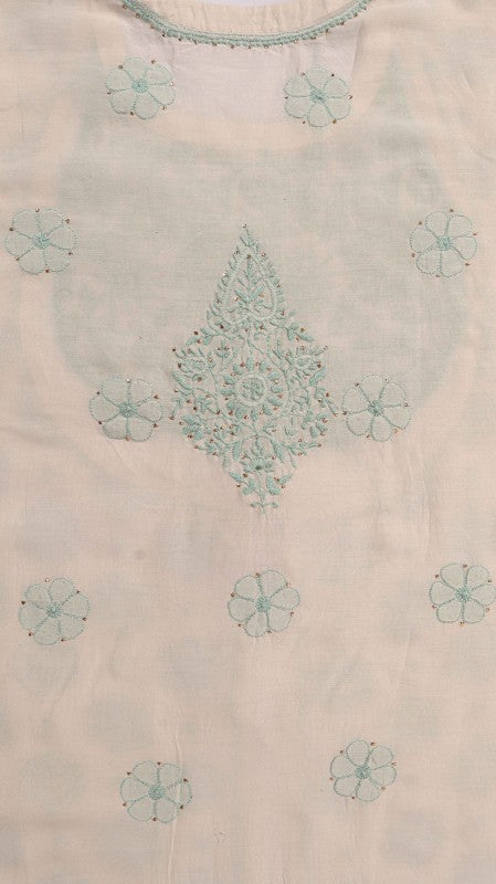 Ada Hand Embroidered Off White Chanderi Lucknowi Chikankari Unstitched Kurta Dupatta Set With Muqaish Work A601078
