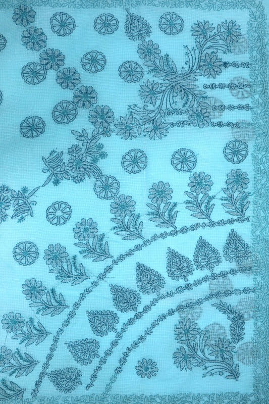 Ada Hand Embroidered Blue Kota Lucknowi Chikankari Saree With Blouse A607032