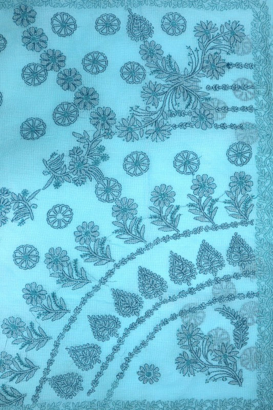 Ada Hand Embroidered Blue Kota Lucknowi Chikankari Saree With Blouse A607032