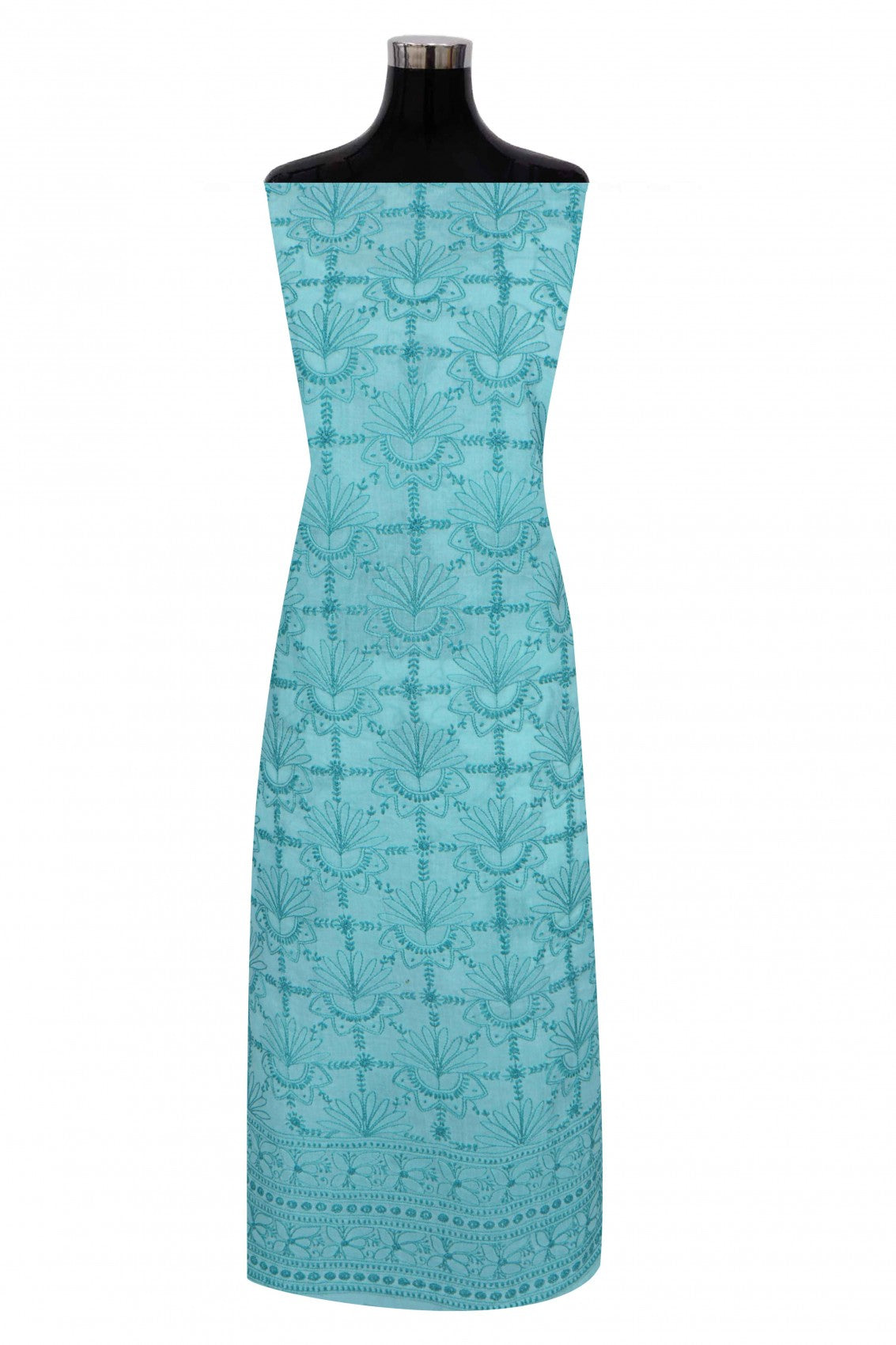 Ada Hand Embroidered Sea Green Cotton Lucknowi Chikankari Unstitched Suit Piece A557017