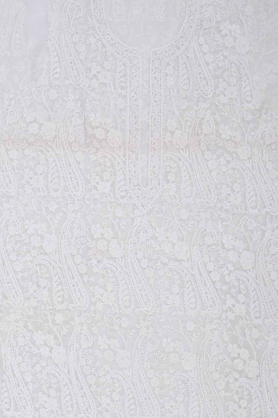 Ada Hand Embroidered White Chiffon Lucknowi Chikankari Unstitched Kurta Piece A94869