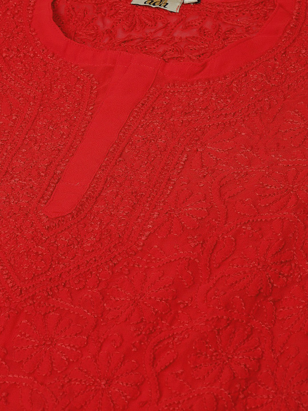 Ada Hand Embroidered Red Faux Georgette Lucknow Chikankari Straight Kurta A100591