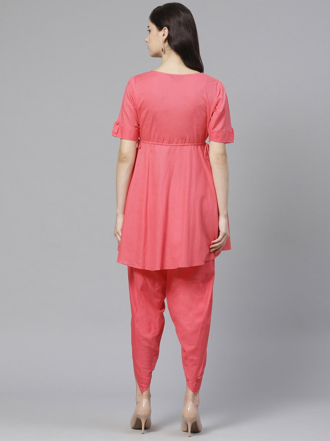 Ada Hand Embroidered Pink Cotton Lucknowi Chikankari Kurta with Dhoti Set A100323