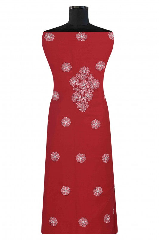 Ada Hand Embroidered Red Georgette Chikan Unstitched Kurta Piece-A315132