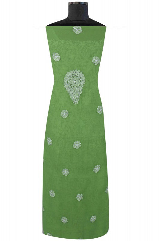 Ada Hand Embroidered Green Georgette Lucknowi Chikan Unstitched Suit Piece A616879