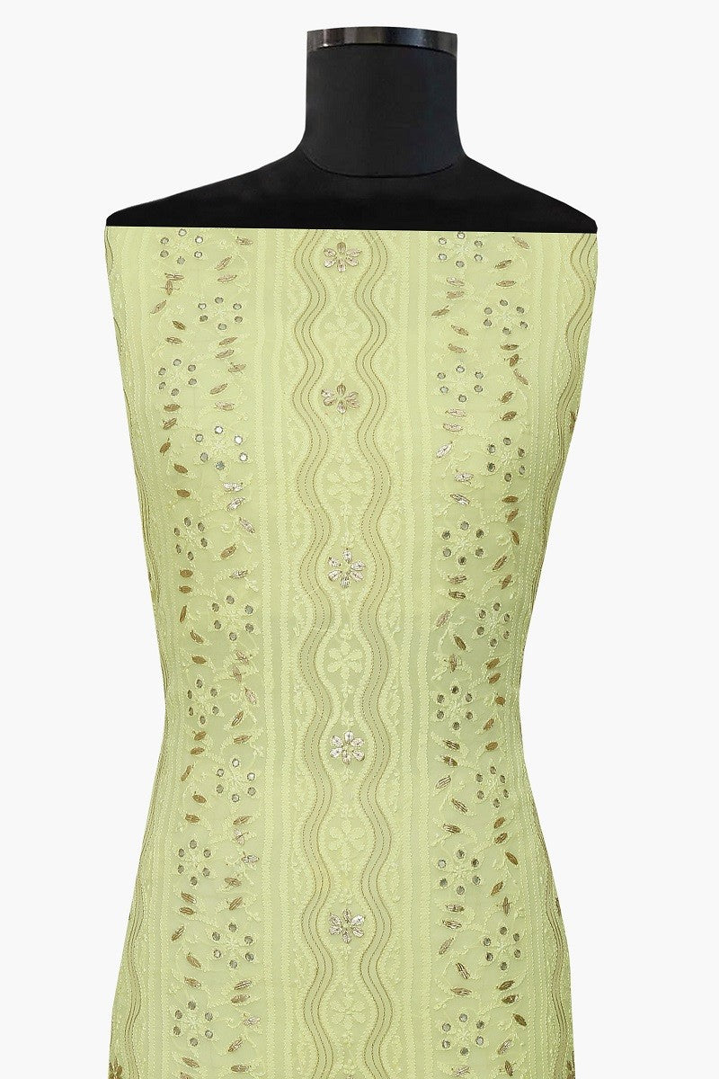 Ada Hand Embroidered Blonde Lemon Georgette Lucknowi Chikan Unstitched Kurta Piece with Gota Patti Work A482678