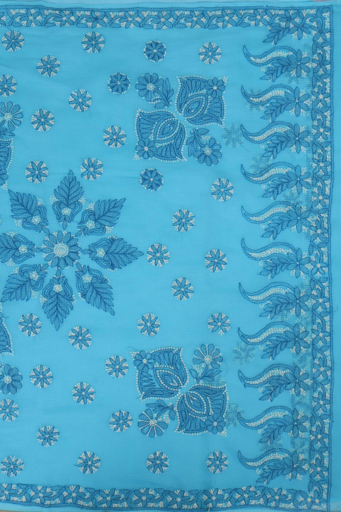 Ada Hand Embroidered Blue Kota Lucknowi Chikankari Saree With Blouse A606775