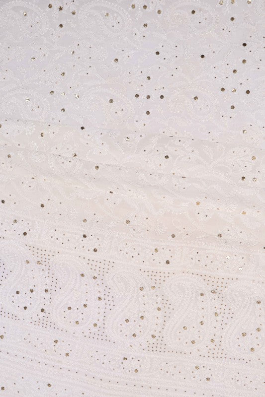 Ada Hand Embroidered White Georgette Lucknowi Chikan Unstitched Kurta Piece with Muqaish Work A619730