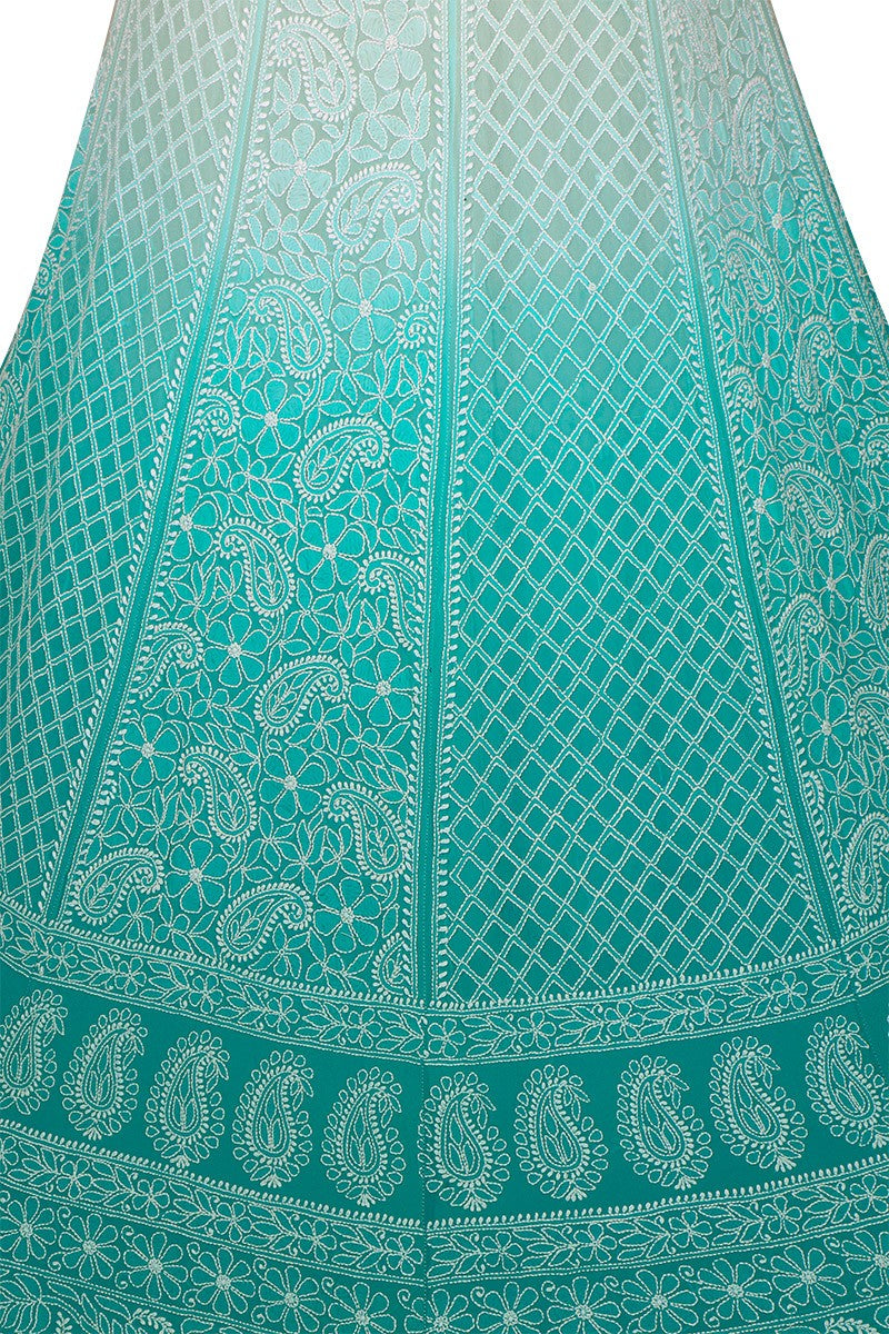 Ada Hand Embroidered Sea Green and White Shaded Pure Georgette Lucknowi Chikankari Lehenga Set A604118