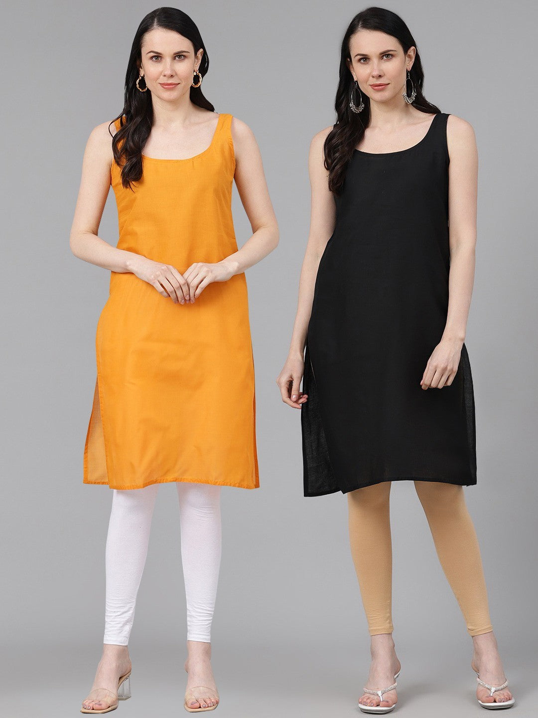 Ada Black & Mustard Cotton Long Slips Combo of 2 A111127.