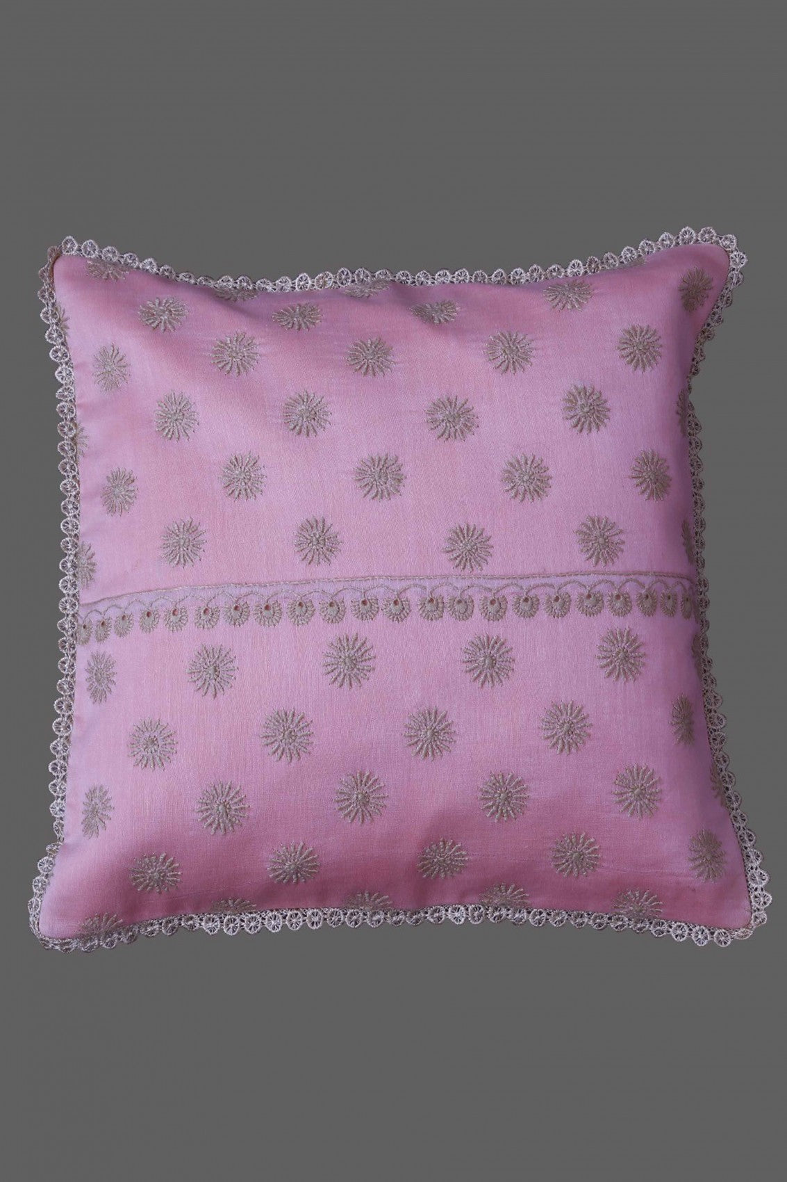 Ada Hand Embroidered Light Pink Chanderi Lucknowi Chikankari Cushion Cover A628221