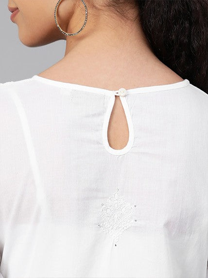 Ada Hand Embroidered White Cotton Lucknowi Chikankari Top A100135