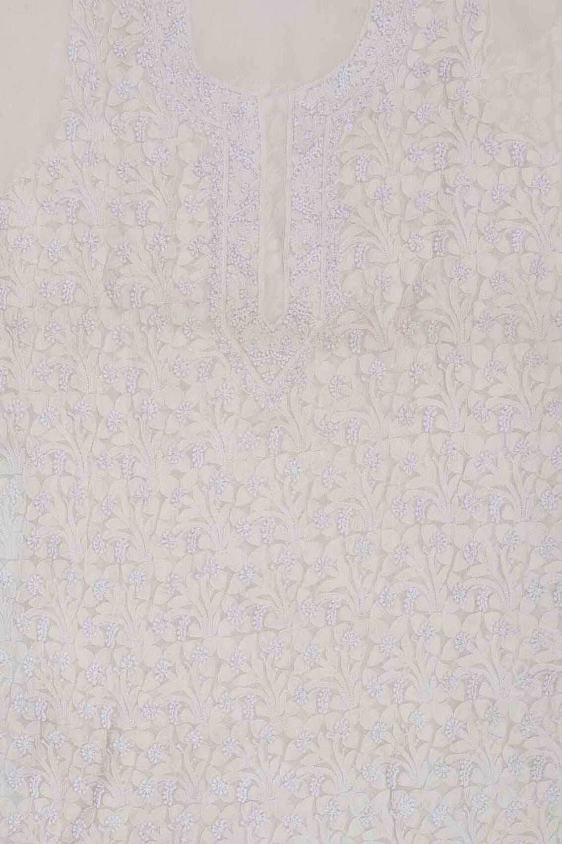 Ada Hand Embroidered Cream Chiffon Lucknowi Chikankari Unstitched Kurta Piece A94868