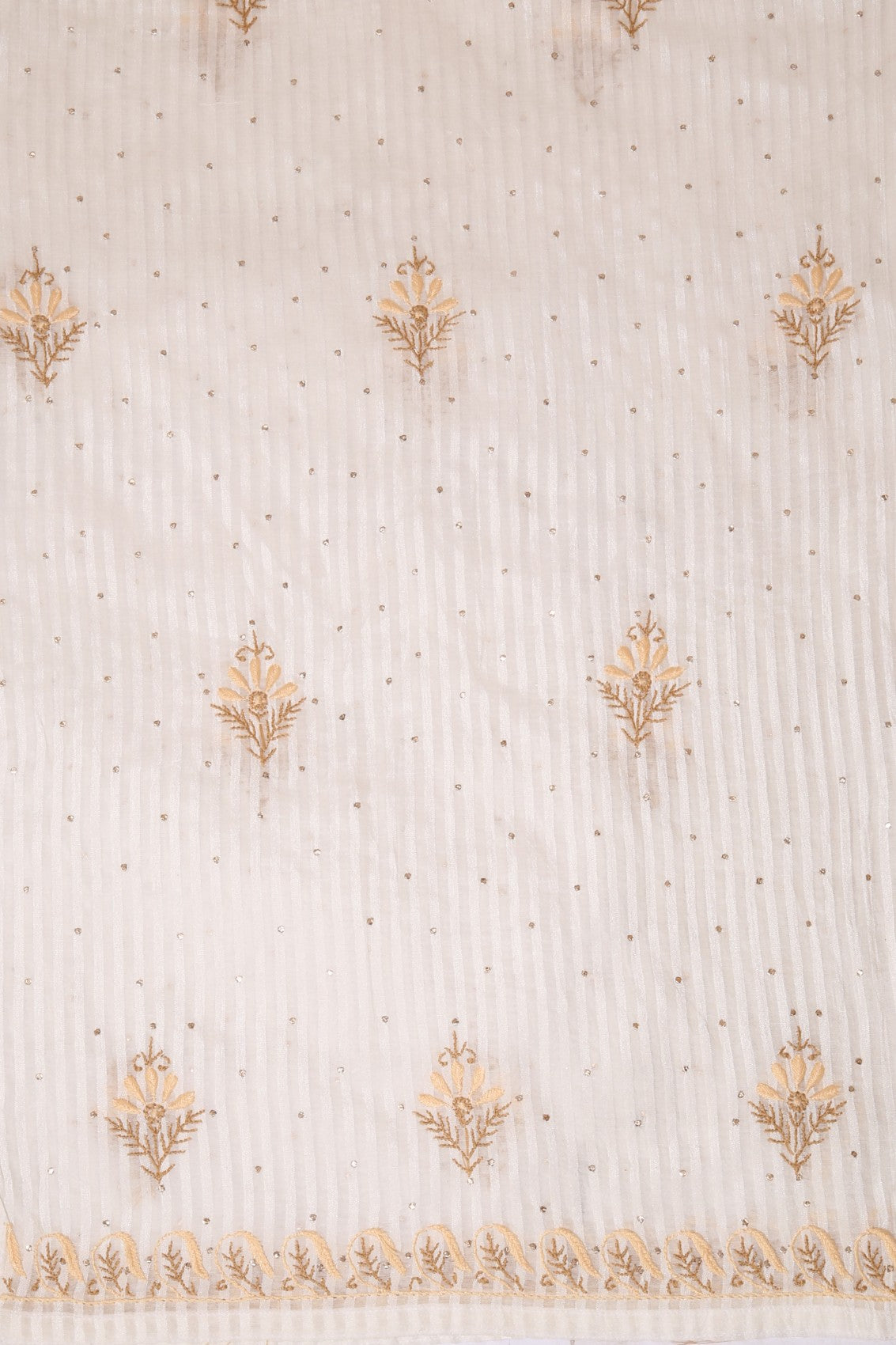 Ada Hand Embroidered White Chanderi Lucknowi Chikankari Semi-stitched Kurta Dupatta Set With Muqaish Work 01A136886