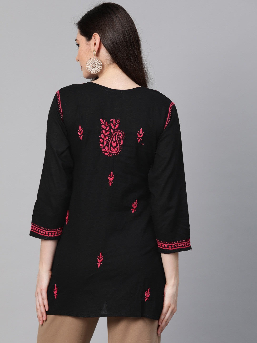 Ada Hand Embroidered Black Cotton Lucknowi Chikankari Straight Kurti A100387