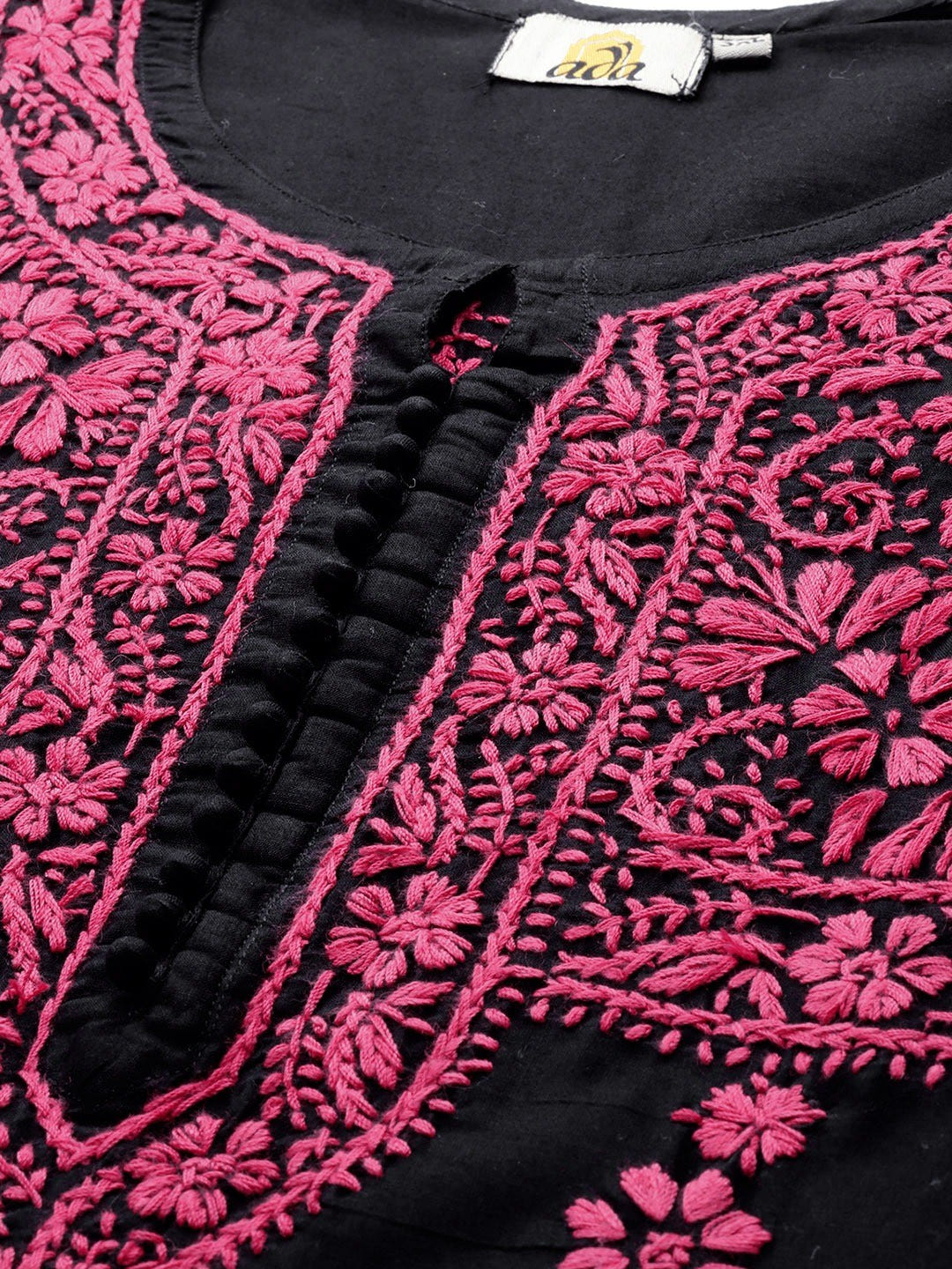 Ada Hand Embroidered Black Cotton Lucknowi Chikankari Straight Kurta A411543