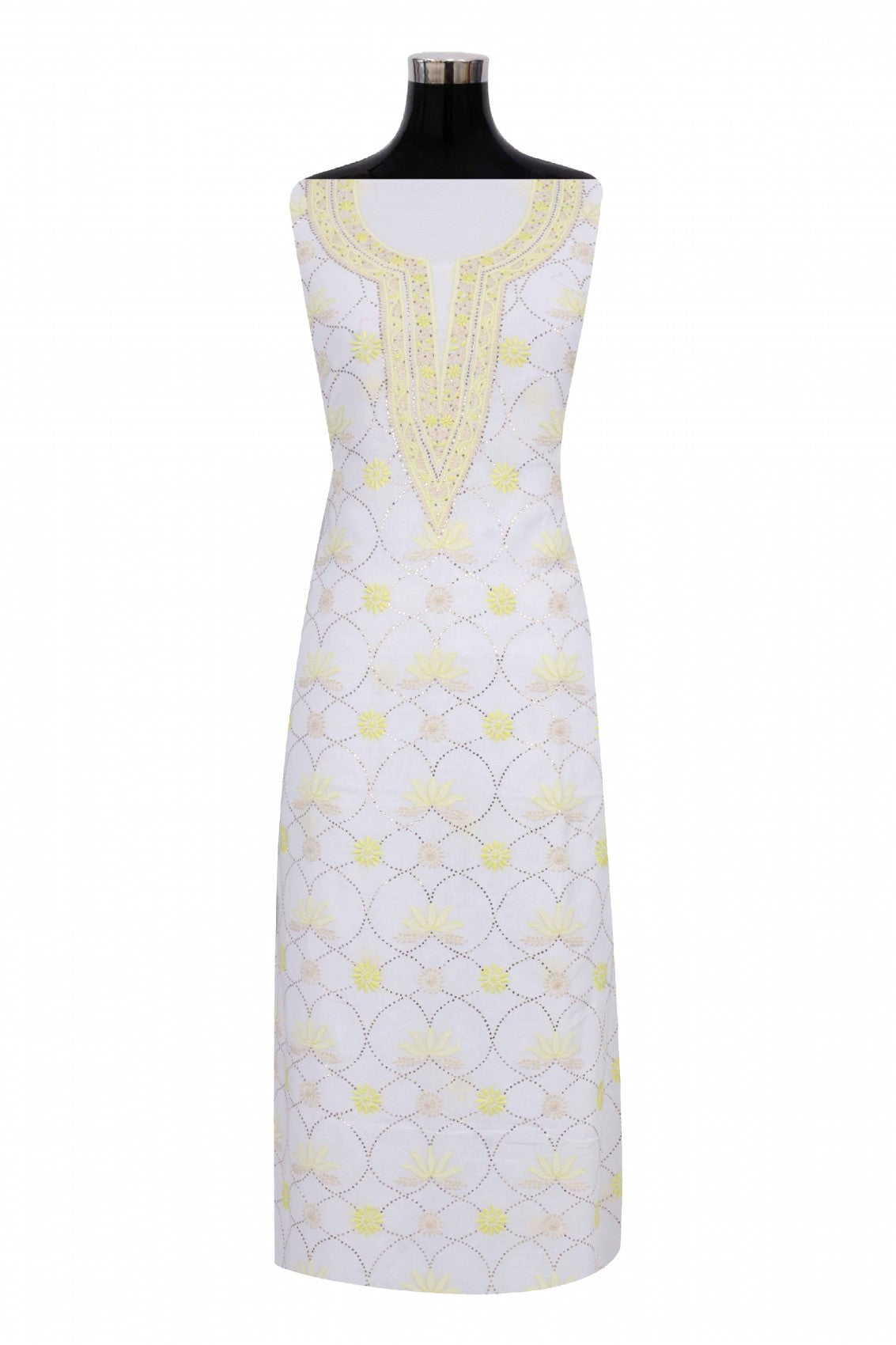 Ada Hand Embroidered White Cotton Lucknowi Chikankari Unstitched Suit Piece With Muqaish Work A512719