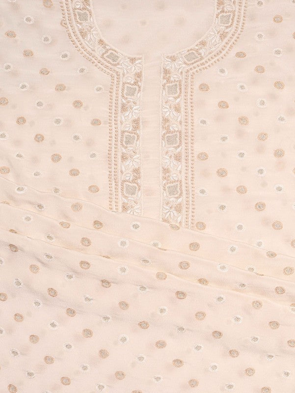 Ada Hand Embroidered Cream Pure Georgette Lucknowi Chikankari Unstitched Men's Kurta Piece With Zari Work 01A13542