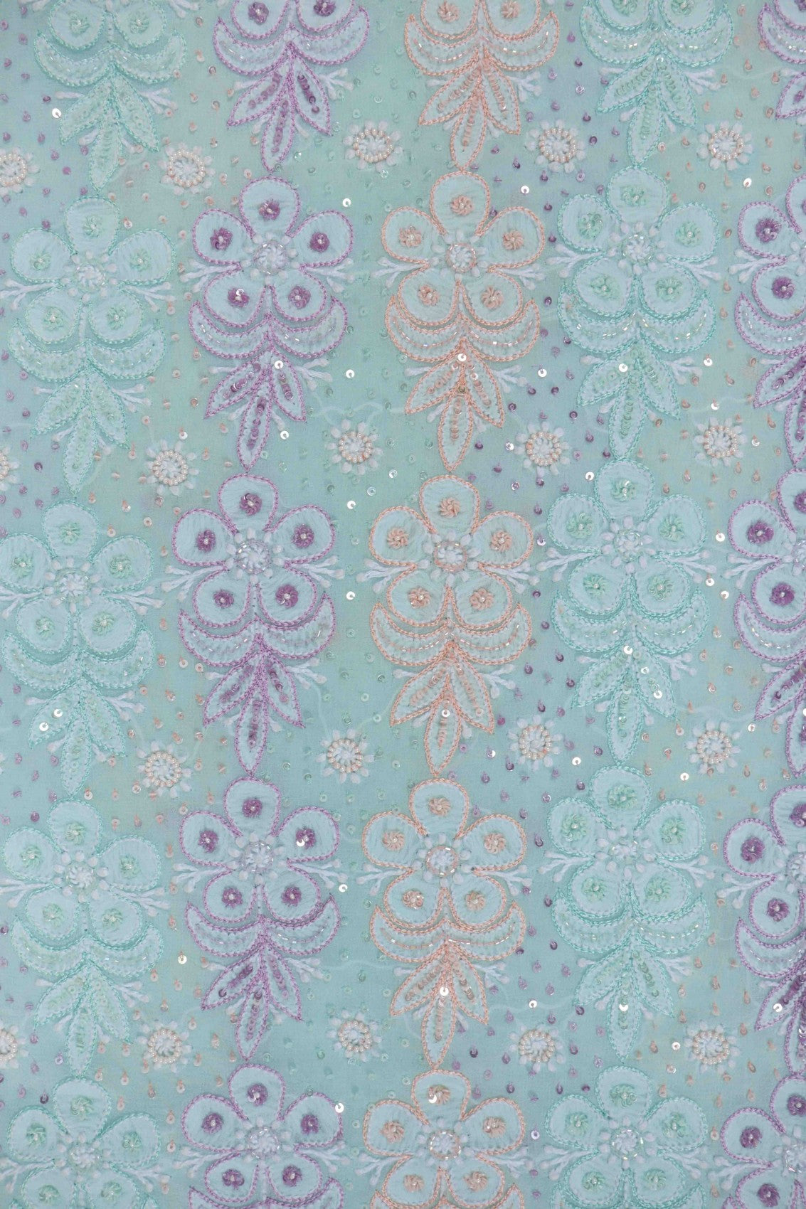 Ada Hand Embroidered Mint Green Pure Georgette Lucknowi Chikankari Saree/Blouse With Pearl Work 01A160567