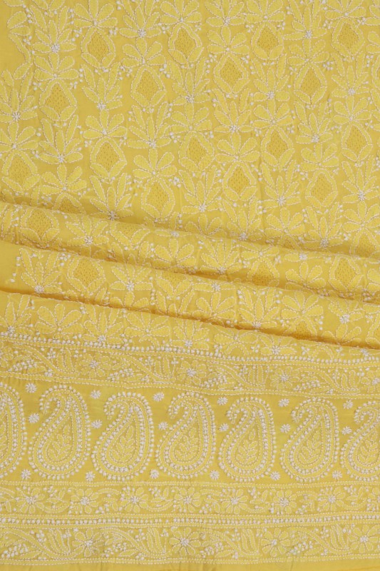 Ada Hand Embroidered Bright Yellow Cotton Lucknowi Chikankari Unstitched Suit Piece 01A39174