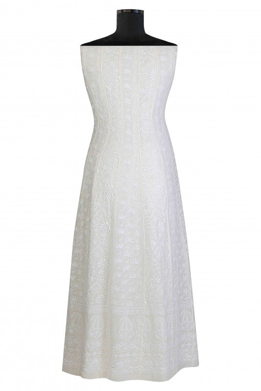 Ada Hand Embroidered White Pure Georgette Semi-stitched Anarkali Kurta Dupatta- A597770