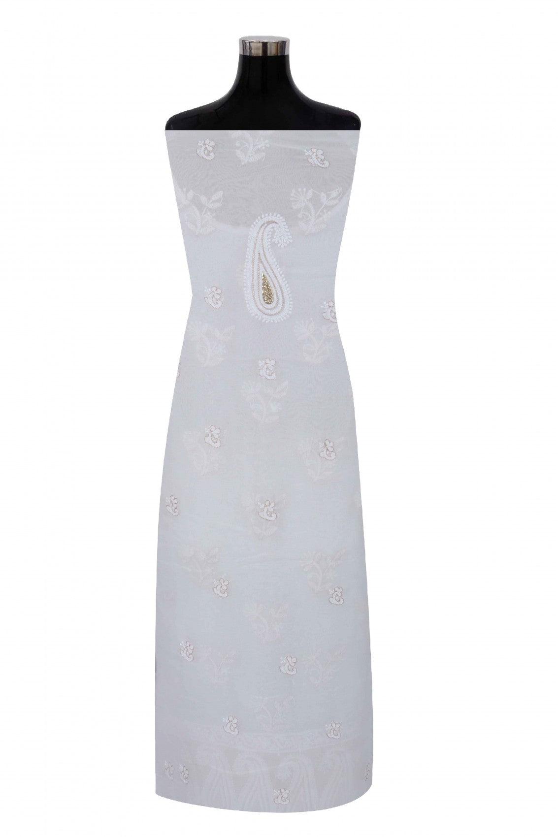 Ada Hand Embroidered White Pure Georgette Lucknowi Chikankari Unstitched Kurta Piece With Zari Work A157280