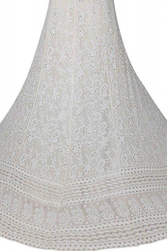 Ada Hand Embroidered Off White Pure Georgette Lucknowi Chikankari Lehenga Set With Muqaish Work A578276