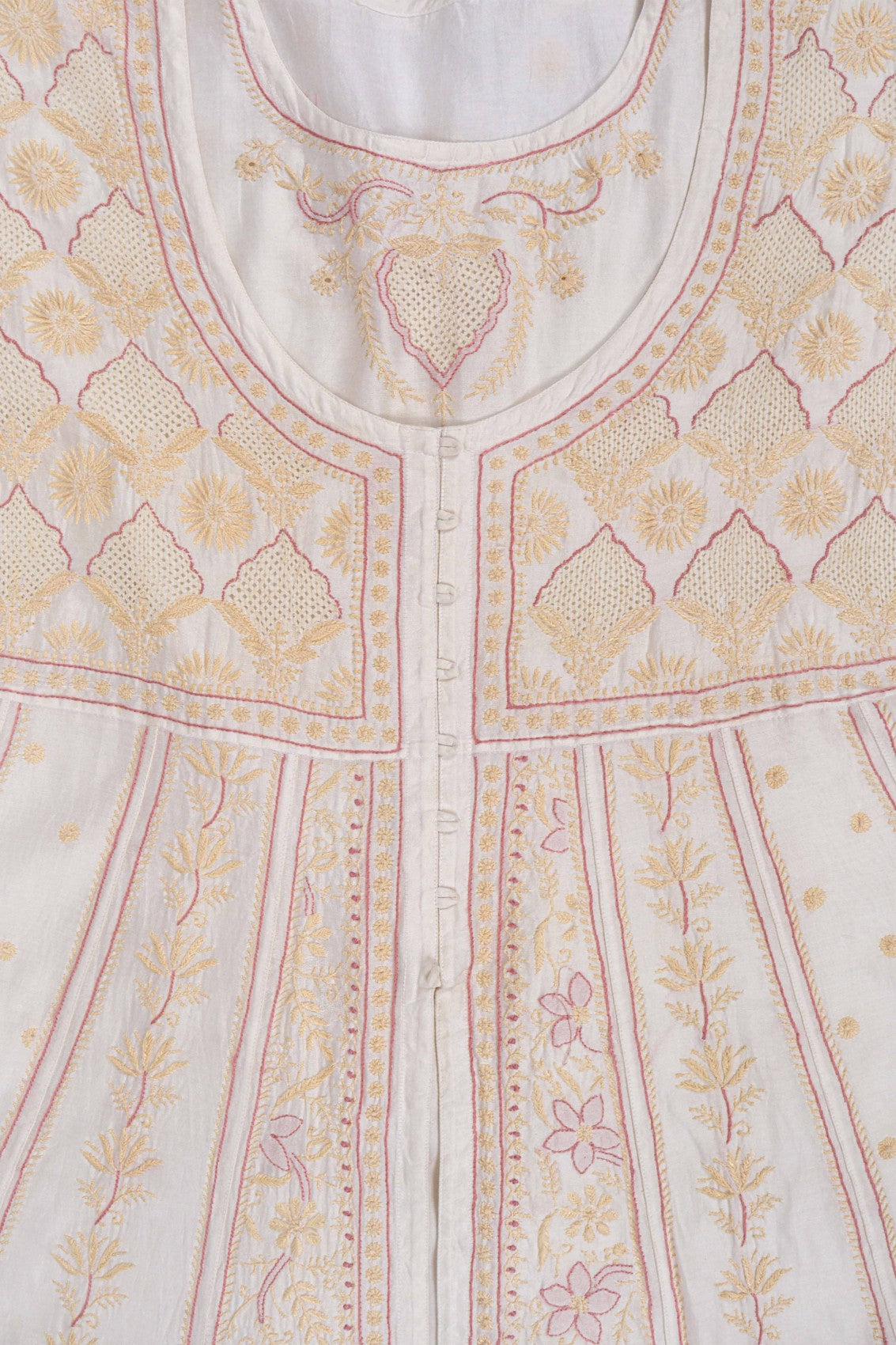 Ada Hand Embroidered Cream Chanderi Lucknowi Chikankari Semi-Stitched Anarkali Kurta Dupatta Set 01A223202