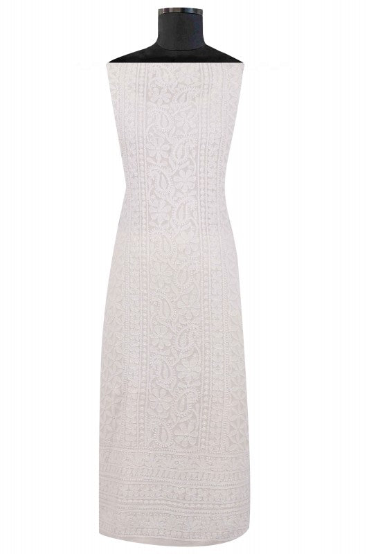 Ada Hand Embroidered White Georgette Lucknowi Chikan Unstitched Kurta Piece A602110