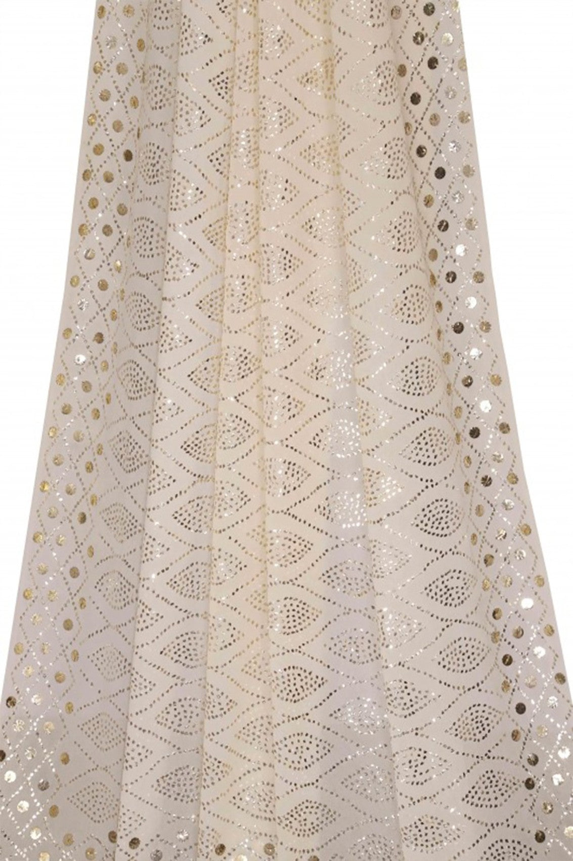 Ada Hand Embroidered White Pure Georgette Lucknowi Chikankari Dupatta With Muqaish Work A604502
