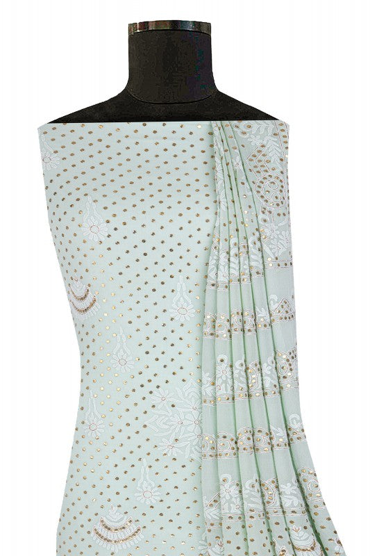 Ada Hand Embroidered Pista Green Pure Georgette Lucknowi Chikan Unstitched Kurta Dupatta Set With Muqaish Work- A414393