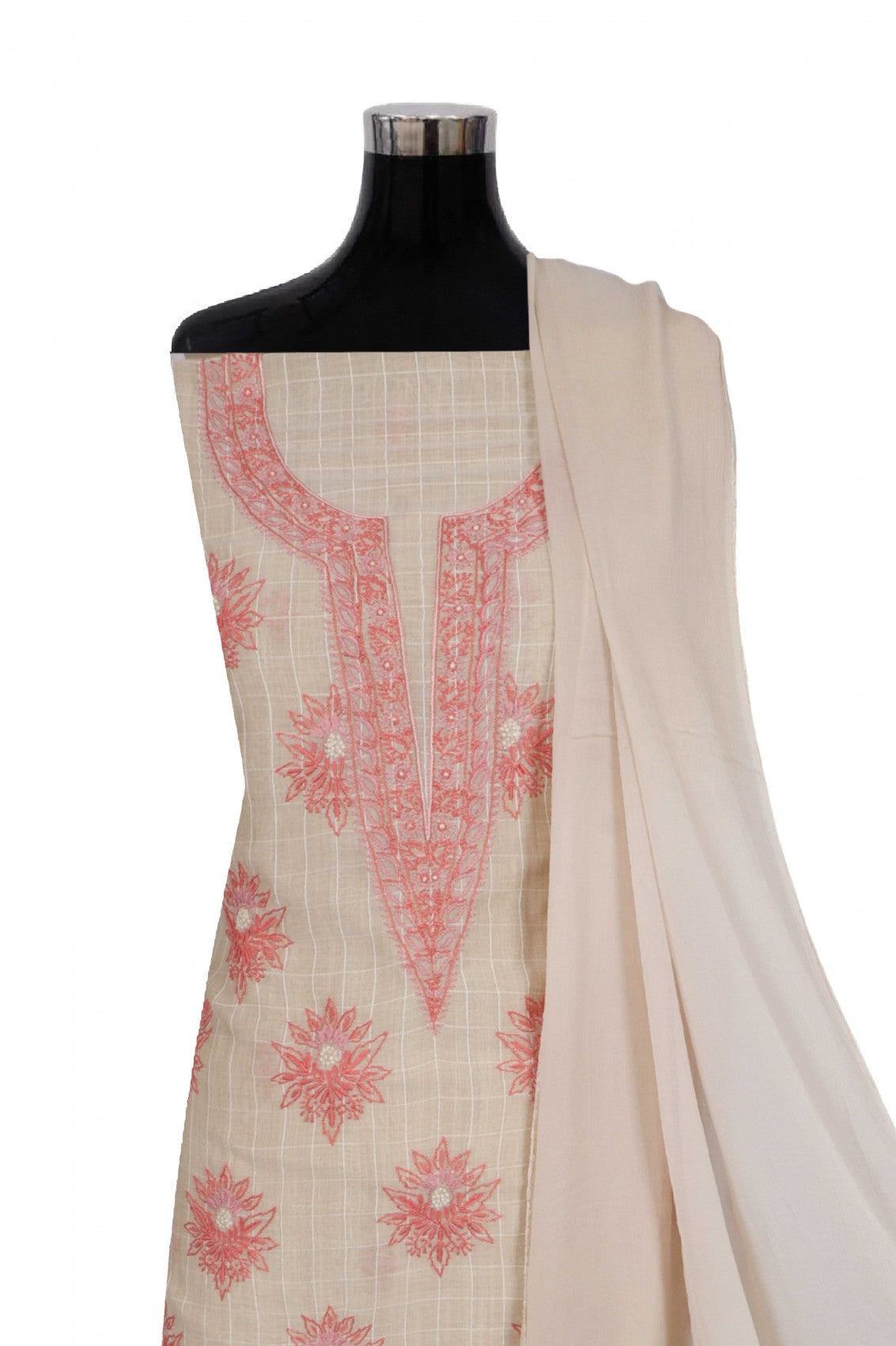 Ada Hand Embroidered Fawn Chanderi Lucknowi Chikankari Unstitched Suit Piece 01A86275