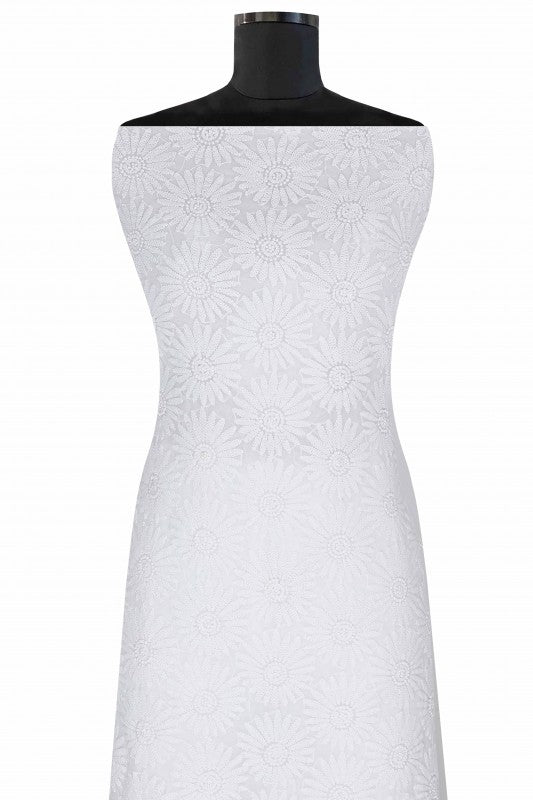 Ada Hand Embroidered White Georgette Lucknowi Chikan Unstitched Kurta Piece A618892