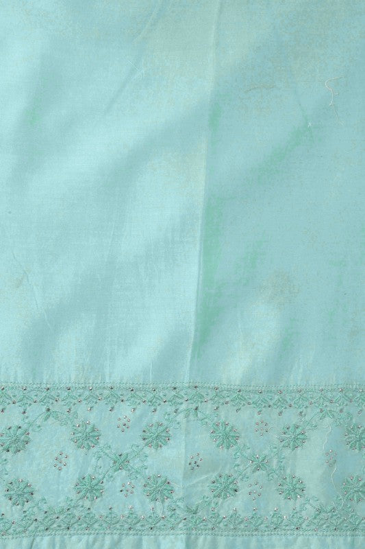Ada Hand Embroidered Sea Green Chanderi Lucknowi Chikan Semi-Stitched Kurta Piece With Muqaish Work-A580194