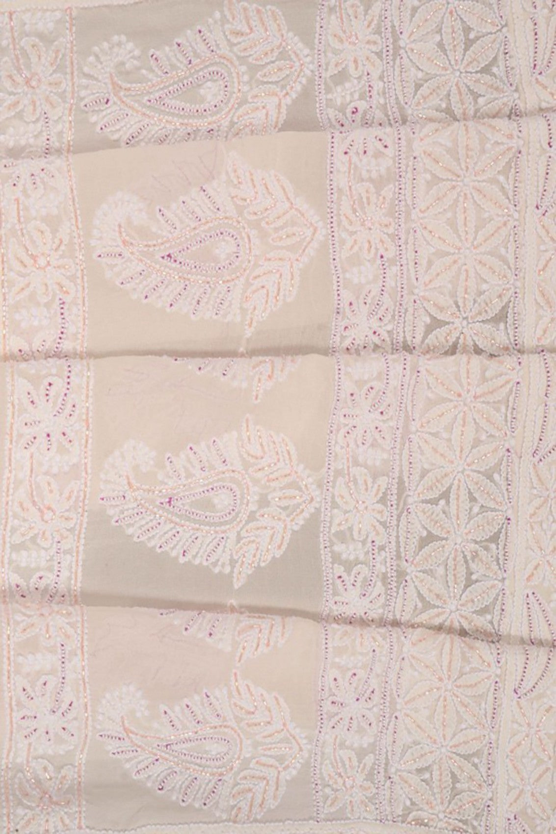Ada Hand Embroidered White Pure Georgette Lucknowi Chikankari Dupatta With Cutdana Work 01A75753