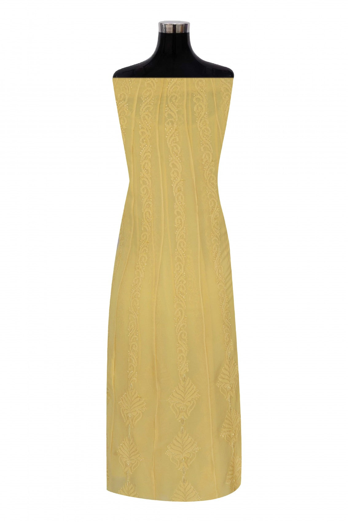 Ada Hand Embroidered Yellow Georgette Lucknowi Chikankari Semi-Stitched Anarkali Kurta Piece 01A180901