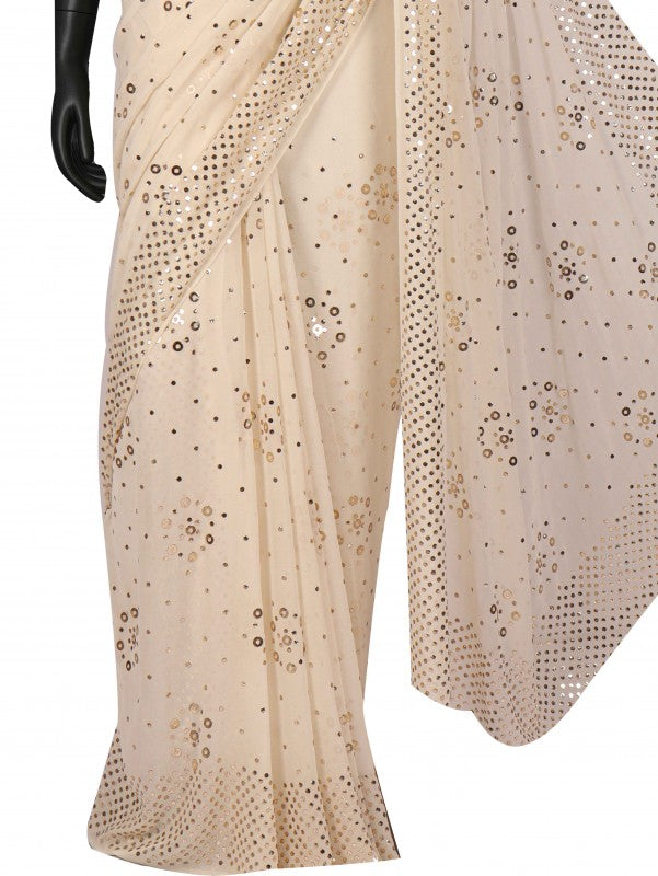 Ada Hand Embroidered Off White Pure Georgette Lucknowi Chikankari Saree/Blouse with Muqaish Work A617658
