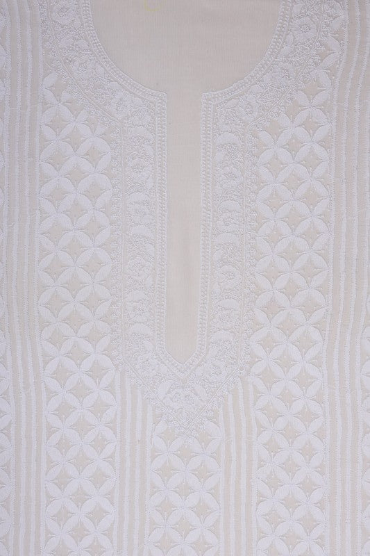 Ada Hand Embroidered White Chiffon Lucknowi Chikankari Unstitched Men's Kurta Piece A19936