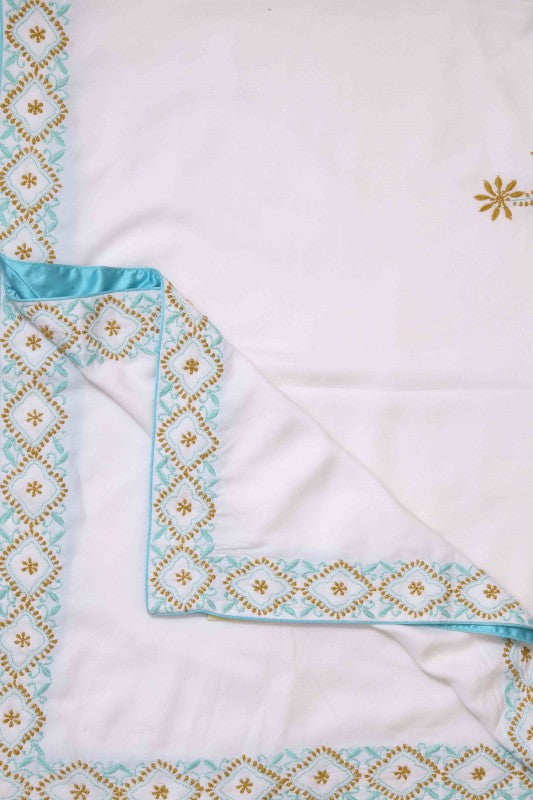 Ada Hand Embroidered White Cotton Lucknowi Chikankari Table Cover - A198525