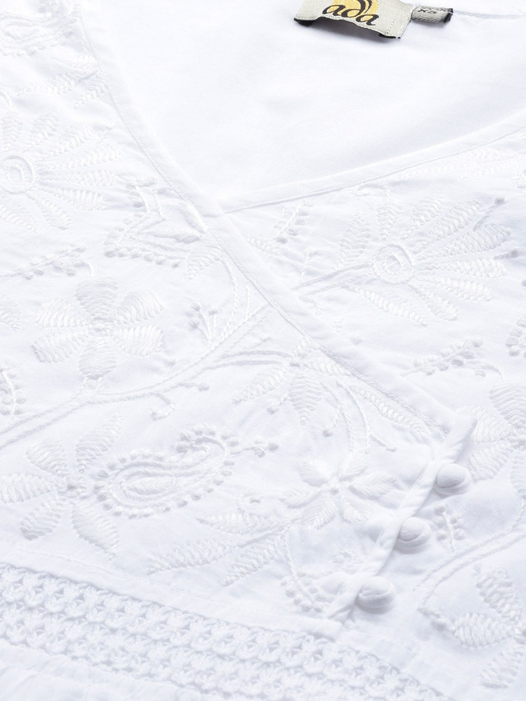 Ada Hand Embroidered White Cotton Lucknow Chikankari Kurti A391704