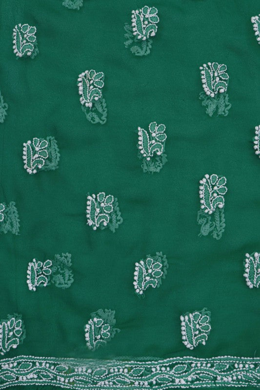 Ada Hand Embroidered Forest Green Georgette Lucknowi Chikan Unstitched Kurta Piece With Gota Patti Work A175148